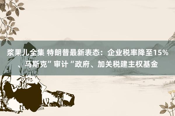 浆果儿全集 特朗普最新表态：企业税率降至15%、马斯克”审计“政府、加关税建主权基金