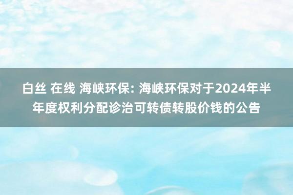 白丝 在线 海峡环保: 海峡环保对于2024年半年度权利分配诊治可转债转股价钱的公告